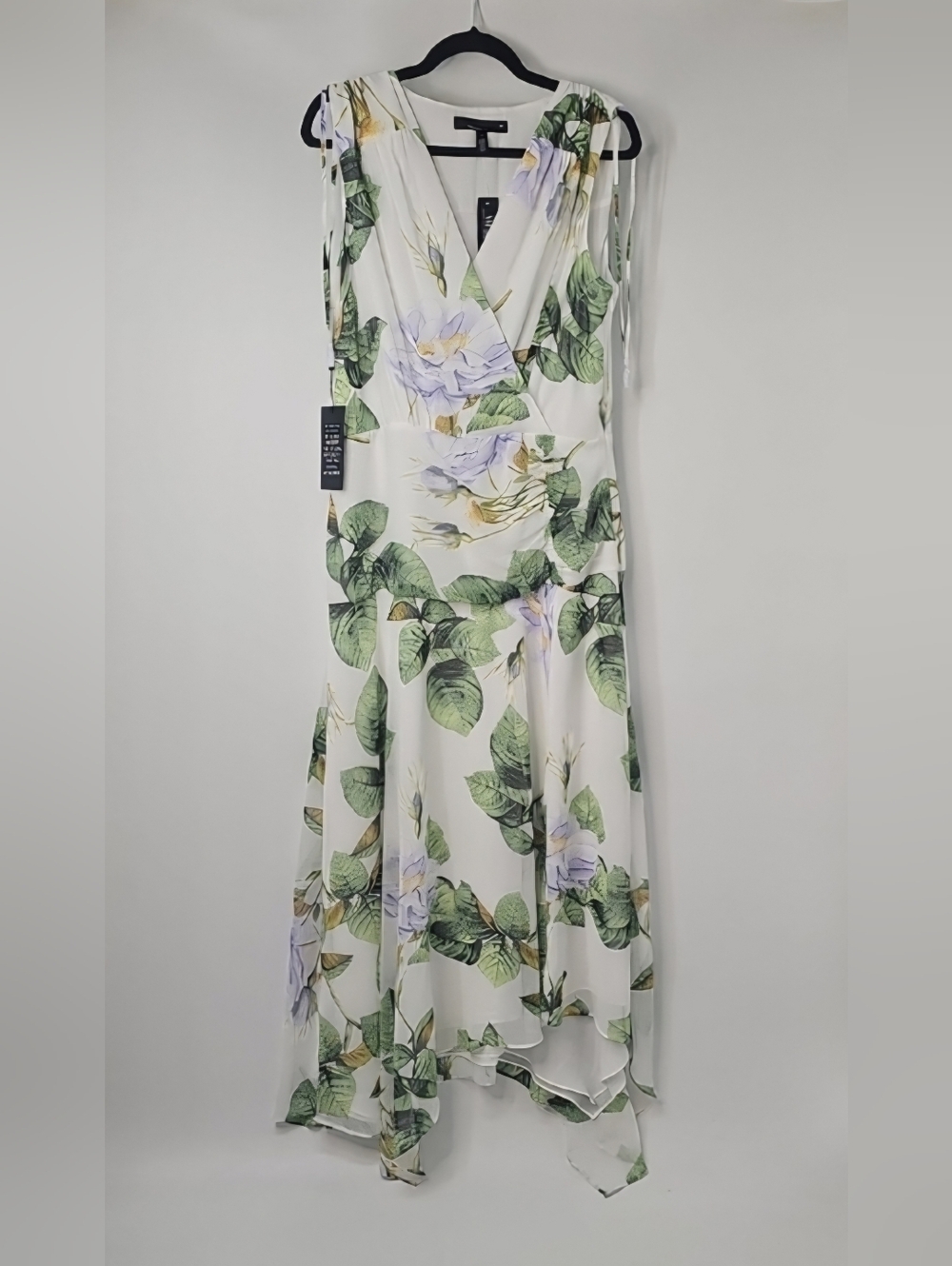 WHBM Elegant White Floral Flowy Rusched Asymmetric Sleeveless Midi Sz:12 - Picture 6 of 16